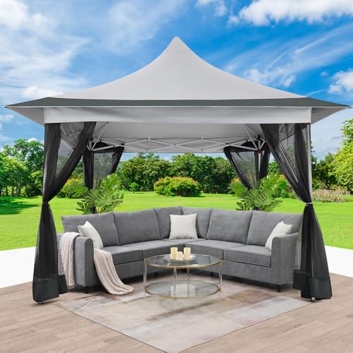 Image of COBIZI 12x12 Pop up Canopy Gazebo on Clearance, Outdoor Canopy Tent with Mosquito Netting & Waterproof Roof Tent carpas para Patio Portable Gazebo for Backyard, Gray