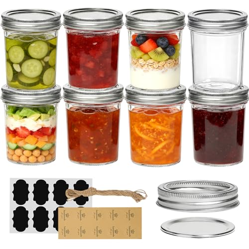 ComSaf Mason Jars 480mL/16oz - 8 Pack, Mason Jars with Lids and Seal Bands, Glass Overnight Oats Jar, Glass Jars with Lids, Canning Jar for Pickling, Spice, Jam, Honey, Airtight Food Storage Container
