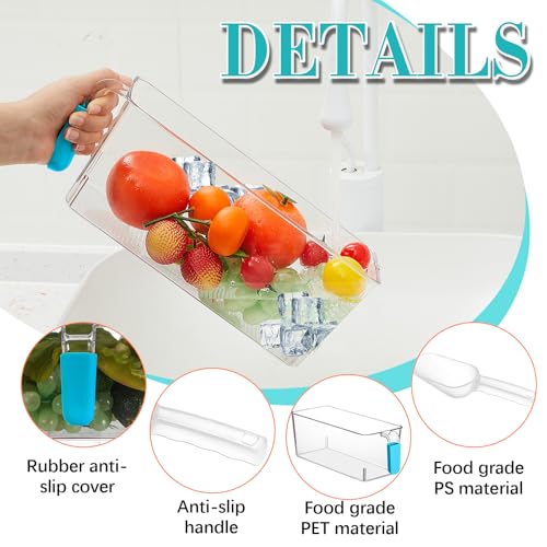 Image of Havawish Ice Storage Bin and Flexible Scoop Set Plastic Freezer Bin with Pull out Handle Storage Bucket Clear for Container with Scoop(Light Blue,10.83 x 4.92 x 4.33 in,Classic)