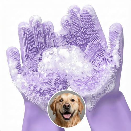 RZleticc Silicone Dish Gloves with Scrubbers – Thick Tear-Resistant Dishwashing Gloves for Washing Dishes, Kitchen Cleaning, Bathroom Scrubbing & Daily Chores – Durable, Reusable Multi-Purpose Design