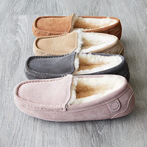 Dearfoams Women's Fireside Water Resistant Indoor/Outdoor Genuine Shearling Mel Moccasin Slipper, Wide Widths #TOP6