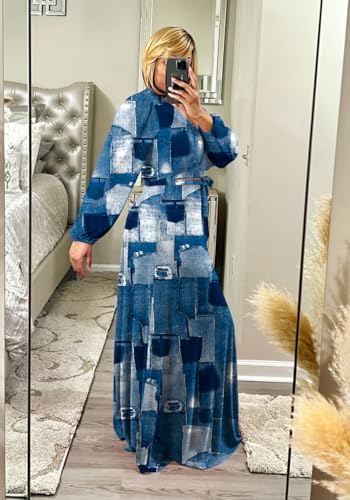 Image of Plus Size Women's 2 Piece Outfits Printed Casual Long Sleeve Wrap Crop Top Maxi Long Dress Flowy Matching Sets