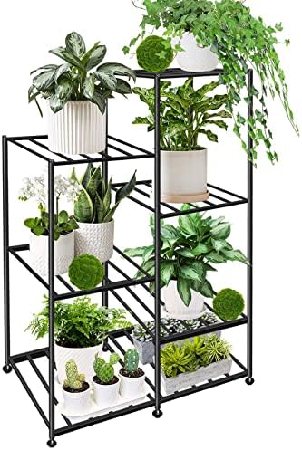 EPWORO Black Metal Plant Stand Indoor Tall 6-Tiered Corner Plant Shelf Outdoor Patio Shelves for Multiple Plants Holder Flower Rack