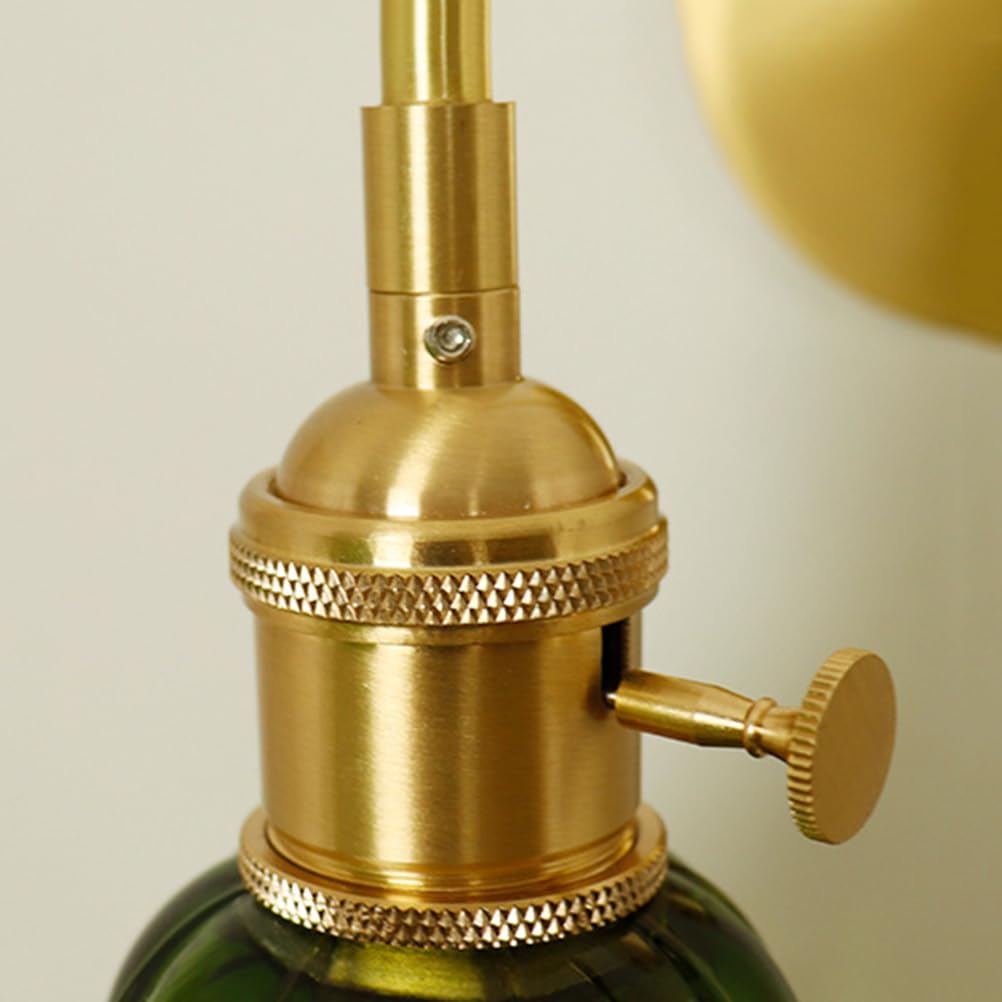 Lampa ścienna w stylu vintage, mosiężna, złota, z gwintem E27, z przełącznikiem i zielonym wzorem kwiatowym, szklany klosz, lampka nocna, dekoracyjna lampa do salonu, sypialni, restauracji, kawiarni,