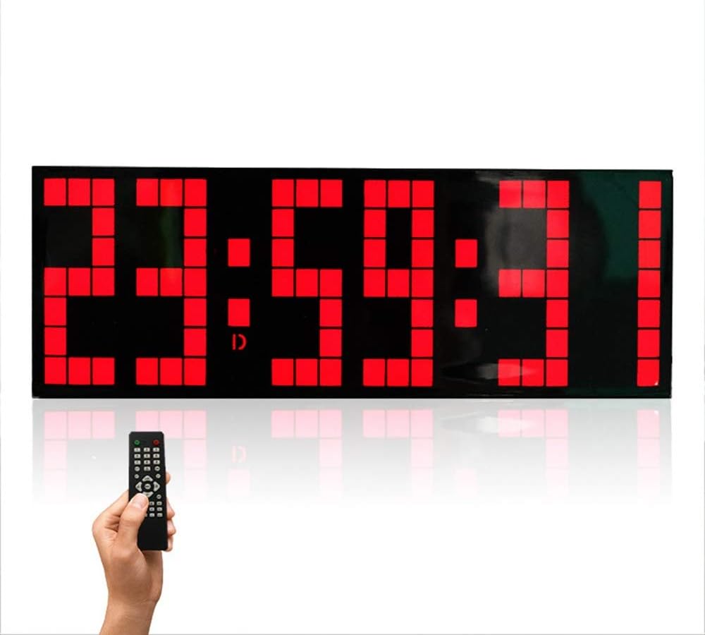 Wall Clock Creative Luminous Lattice Digital LED Large Screen Wall Clock, Remote Control Multi-Function Electronic Clock Mute, for Home/Outdoor/Public Occasions (24 * 8.5 * 5.5CM) (Color : Gre