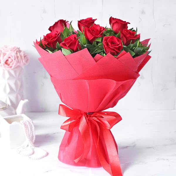 IFG's Bouquet of 10 Red in Tissue Paper Wrapping | Send it on Valentine's Day, Mother's Day, Birthday, to Congratulate & as a Valentine Gift for Him/Her | 4 hours Delivery in India.-image-38