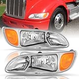 TUSDAR Headlight Assembly for 2005-2015 Peterbilt Class 8 trucks 325 384 386 330 335 337 340 348 382 Factory Style Chrome Housing (w/o Bulbs)