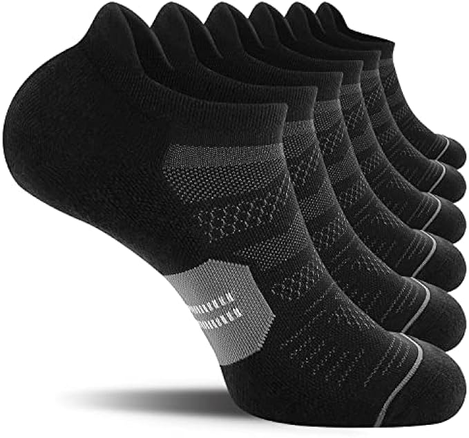 CS CELERSPORT 6 Pack Men's Running Ankle Socks with Cushion, Low Cut Athletic Tab Socks