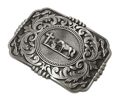 Image of Moranse Cross Cowboy Kneeling Prayer Horse Zinc Alloy Belt Buckles