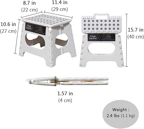 Miniatura 2 de Taburete plegable lo suficientemente resistente y seguro, soporta hasta 300 libras, reposapiés de 11 pulgadas para adultos o niños, escalera
