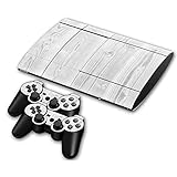 skin para ps3 super slim  Sony PS3 Playstation 3 Super Slim Skin Design Foils Pegatina Set - White Wood Motivo