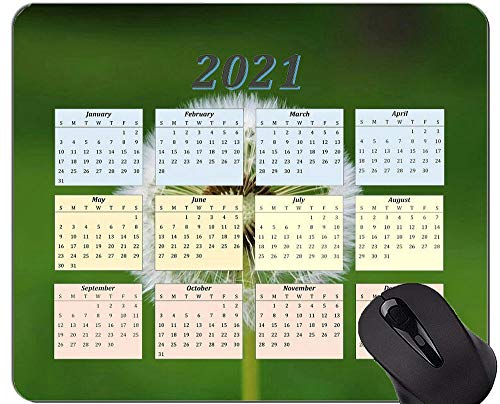YENDOSTEEN Alfombrilla de ratón con Calendario 2021 de diseño Especial, Alfombrilla de ratón cómoda con Deseo de corazón de Diente de león para Juegos y Oficin