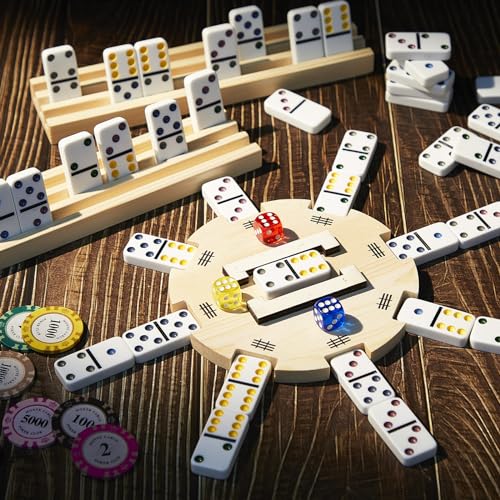 Set Poen de Mexican Train Dominoes en Madera miniatura 5