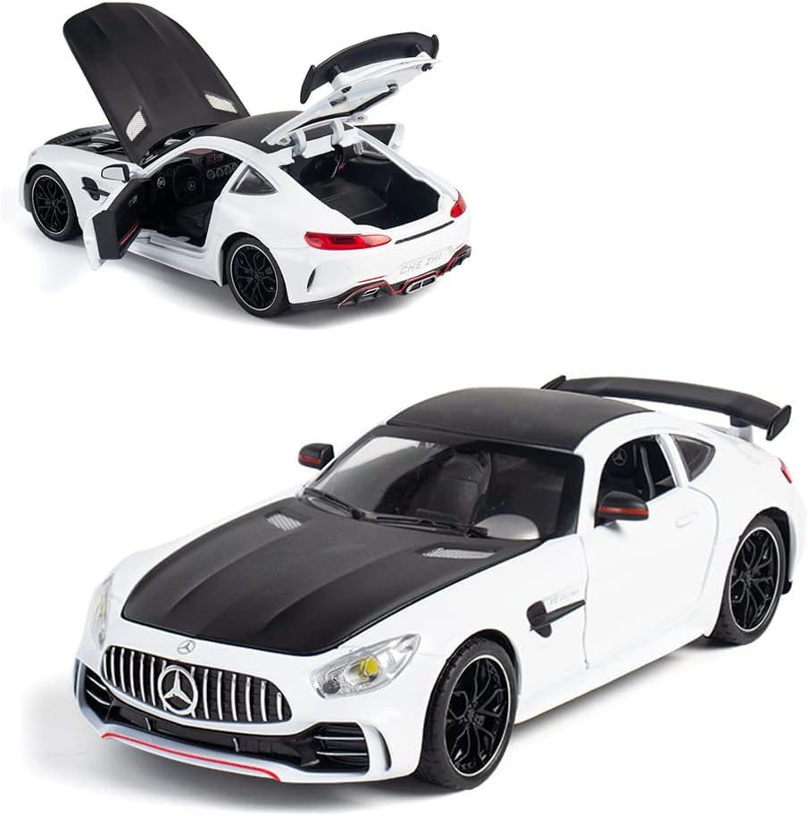 VARIYA ENTERPRISE Exquisite car Model 1/24 Benz AMG GTR Toy Cars Model Car, Zinc Alloy Pull Back Toy car with Sound and Light for Kids Boy Girl Gift. (White)