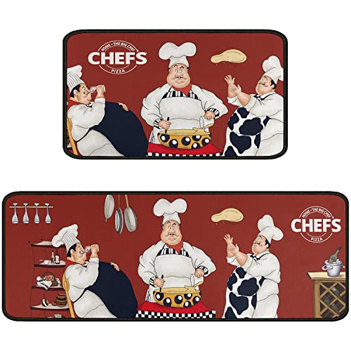 Faptoena Fat Chef Kitchen Rugs And Mats Sets Of 2,Red Kitchen Decoration Rugs,Rubber Backing Non-Slip Floor Mat For Sink Washable Waterproof Laundry Room Runner Rugs #TOP27