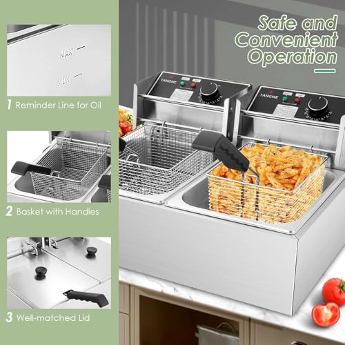 image for TANGME Commercial Deep Fryer, 3400W Electric Deep Fryers with 2x6.35QT