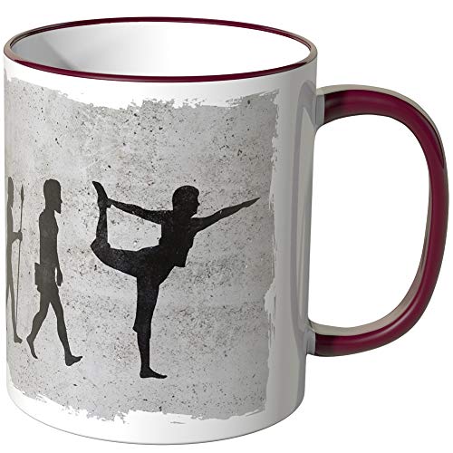 JUNIWORDS Tasse - Wähle Motiv & Farbe - Evolution Yoga - Bordeaux