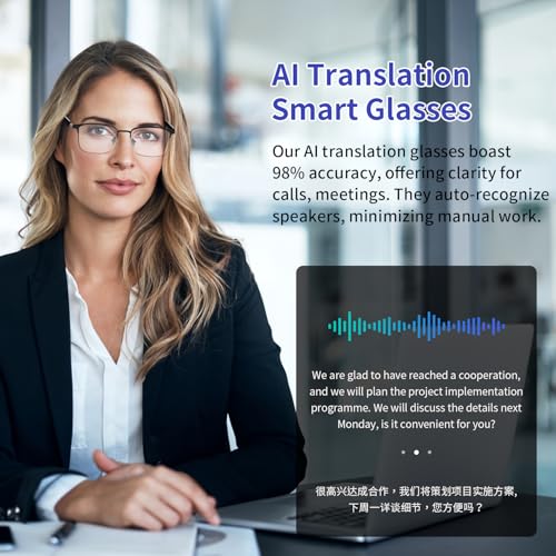 Image of Smart Glasses with AI Translator, Real-Time Translation Glasses Polarized, Photochromic Lenses with Simultaneous Interpretation, language translator for Men Women Supports 160+ Languages(Silver)