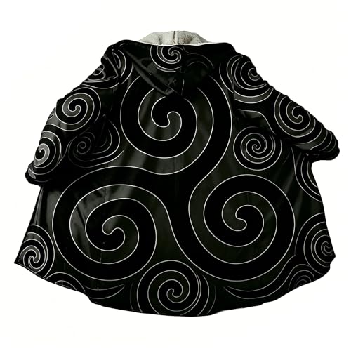 Image of Viking Mythology Mens Hooded Cloak Nordic Faux Cashmere Hoodie Winter Warmer Overcoat Mid-Length Parka Jacket