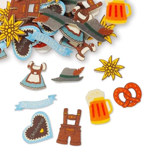 Snyvpra 40 Stück Bayerische Filz Streudeko für Oktoberfest und Wiesn, Tischdeko mit 8 Verschiedenen Motiven wie Brezel und Bier, Ideal für Festliche Mottopartys und Tischgestaltung – boomtop