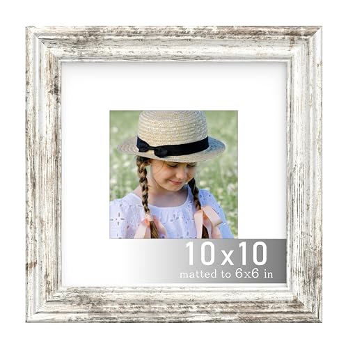 An&He 10x10 Square Frame, Retro Wooden Texture Photo Frame with PS Panel for Home Decor – White Rustic