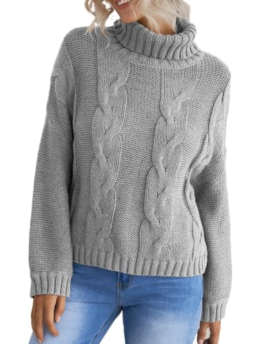 Image of Dokotoo Womens Sweaters Turtleneck Cable Knit Chunky Pullover Fall Outfits