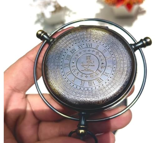 Brújula Vintage de Latón con Dial Zodiacal y Estilo Astrolabio miniatura 5