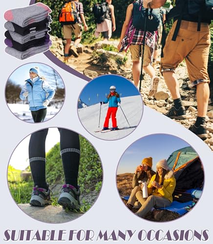 Image of DYW Womens Merino Wool Hiking Socks Thermal Warm Winter Boot Crew Socks Cushion Work Walking Gift Socks 5 Pairs