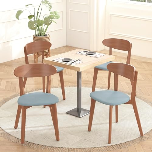 Image of weselon Dining Chairs Set of 4, Solid Wood Dining Chair Armless, Mid-Century Modern Upholstered Linen Seat Cushion Dining Room Chair for Home Kitchen Dining Room Restaurant (Walnut, 4)