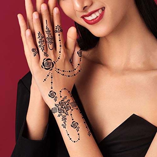 Xmasir 12 Large Sheets Henna Tattoo Stencil Kit For Hand Forearm Body Paint, Indian Arabian Temporary Tattoo Templates For Women Girls (S8) #TOP4