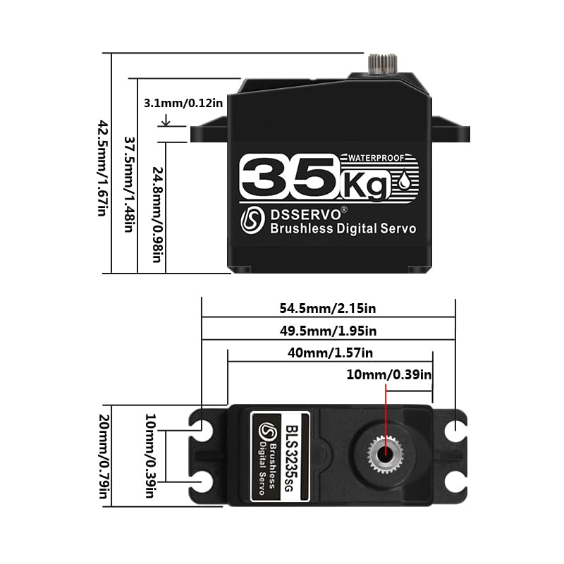 35kg Brushless RC Digital Servo High Torque Full Metal Gear IP67 Motore di sterzo veloce - 180 gradi