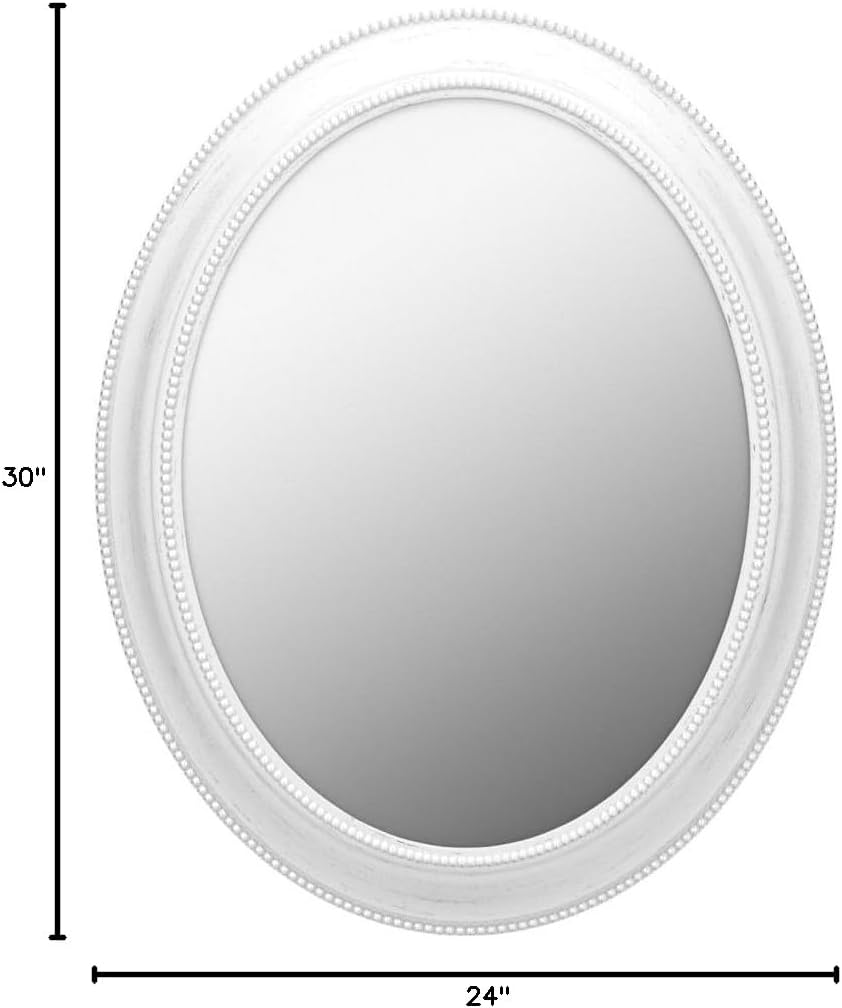 Infinity Instruments Sonore 30 inch by 24 inch Decorative Oval Bathroom Vanity Hanging Mirror Oval Decor Large Beaded Accent Framed Wall Mirror (White)