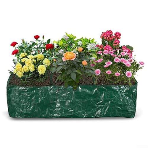 2 bolsas de plantación de rejilla, bolsas de cultivo de plantas de jardinería, macetas de polietileno transpirable, 90 x 60 x 25 cm, contenedor verde para plantar jardín