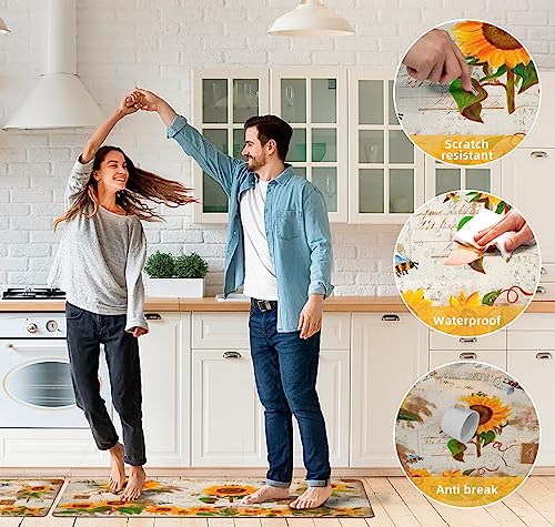 Tubeamin Sunflower Kitchen Rugs Farmhouse Style Kitchen Mats For Floor Anti Fatigue Memory Foam Kitchen Mat Cushioned Pvc Leather Kitchen Rug Set, 17.3X28+17.3X47 Inch #TOP6