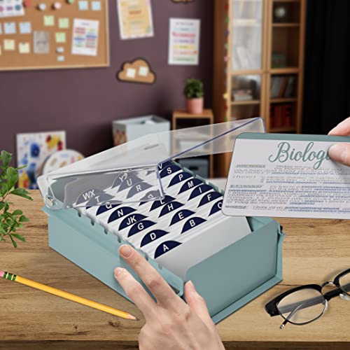 Acrimet 3 X 5 Card File Holder Organizer Metal Base Heavy Duty (Az Index Cards And Divider Included) (Green Color With Clear Crystal Plastic Lid Cover) #TOP1