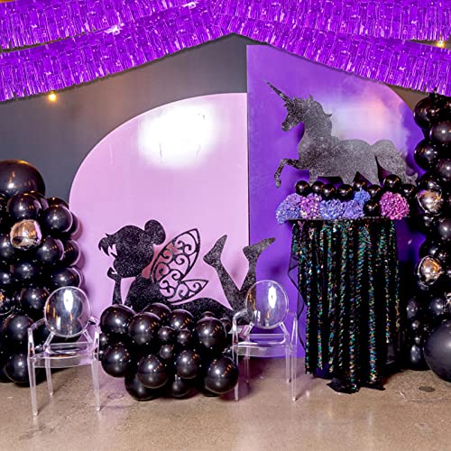 Image of 6 Pack 10 Feet Foil Fringe Garland Metallic Tinsel Streamers Banner Wall Hanging Curtain Backdrop Banner for Parade Floats, Thanksgiving, Christmas, Birthday, Halloween Party Decorations(Purple)