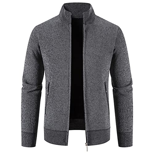 Men Full Zip Knitted Cardigan Regular Fit Stand Collar Thick Sweater Soft Warm Winter Sweatshirts Jackets Overcoat (Dark Grey 1,X-Large)
