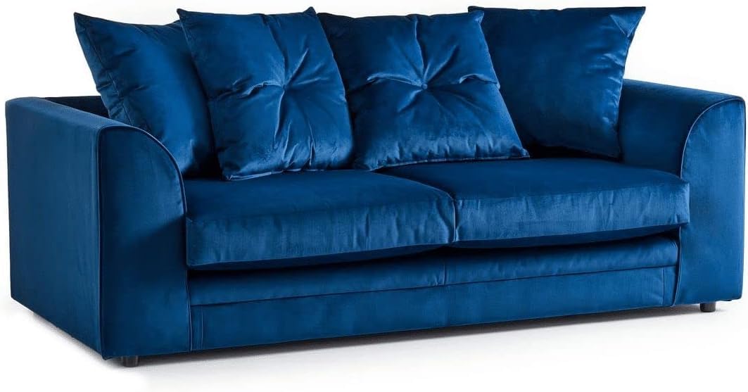 Sofa Experts - Plush Velvet Sofa Set - Dylan Range - 3 Seater - 2 Seater - Corner Sofa - Swivel Chair - Scatterback Sofa (Blue, 3 Seater)