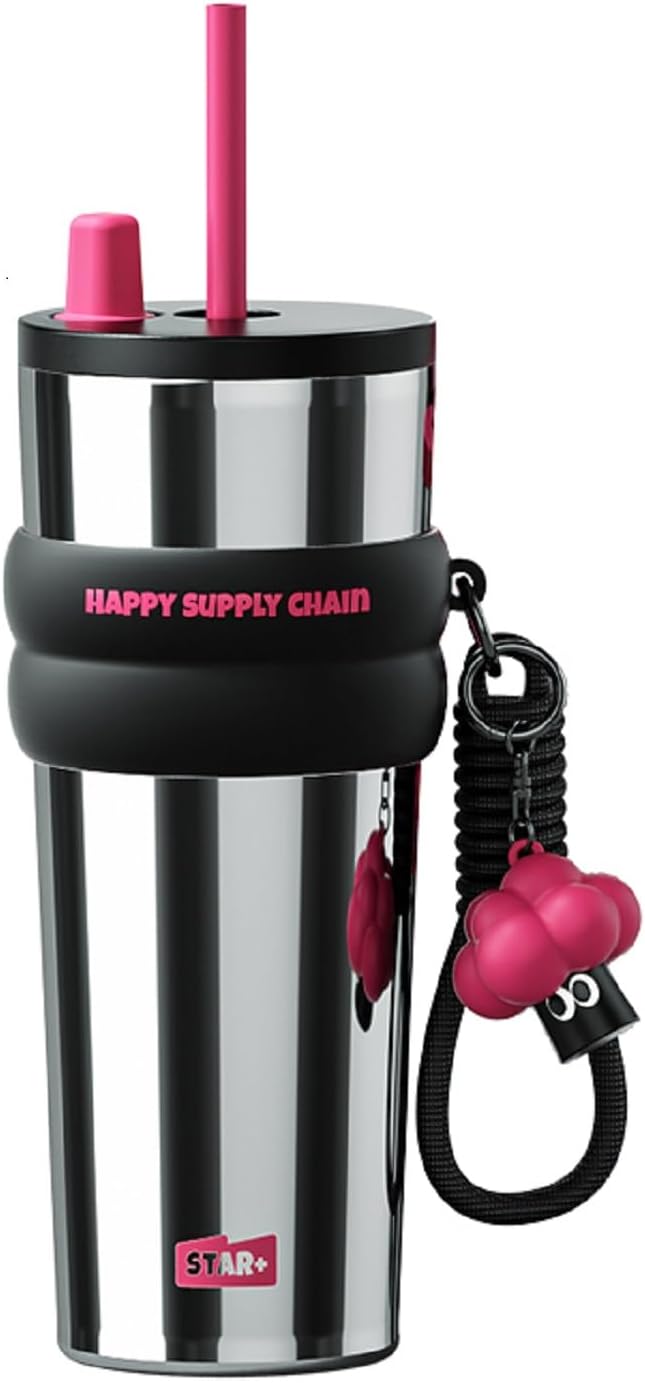 24 oz Stainless Steel Tumbler with Lid and Straw, Insulated Water Bottle Leak Proof for Hot and Cold, Portable Travel Coffee Mug, Reusable Coffee Cup for Women, Sliver