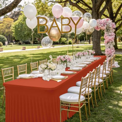 Image of Smiry Spandex Elastic Fitted Table Cloth Skirt for 4FT Rectangle Table | Stretch Washable Table Cloth, Banquet Table Cover for Wedding, Party, Indoor & Trade Shows, (Rust, 48Lx24Wx30H)
