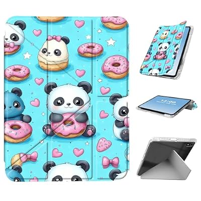 HGGJFLYX for iPad mini 7 A17 Pro 2024/iPad Mini 6 2021 Case with Pencil Holder,Foldable Y-Shaped Protective Cover,Stylish Clear Multi-Angle Viewing & Auto Sleep/Wake,Panda Donut Pattern