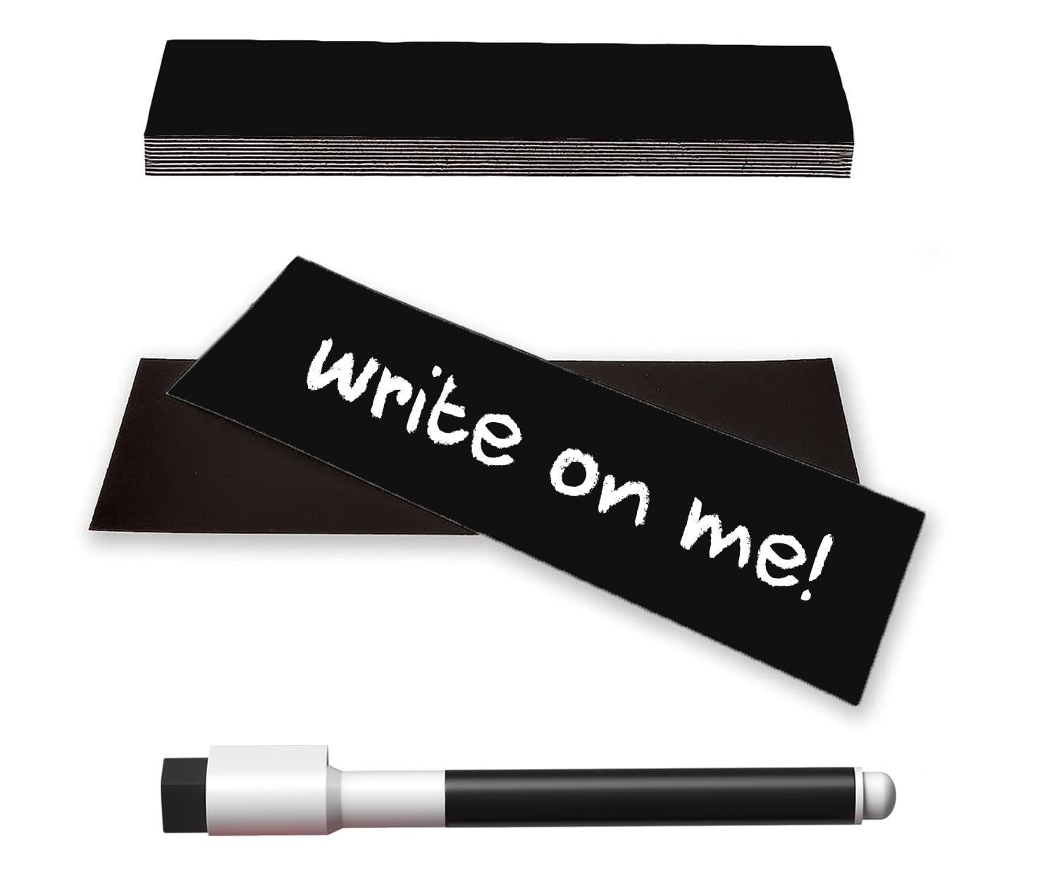 TMS Magnetic Labels Dry Erase | Reusable White Magnets with Dry Wipe Pen for Fridge Notes, Warehouse Labelling for Metal Shelves, Racking, Shelving, Reminders or Whiteboards 80x15mm [25 Pack] — image 1