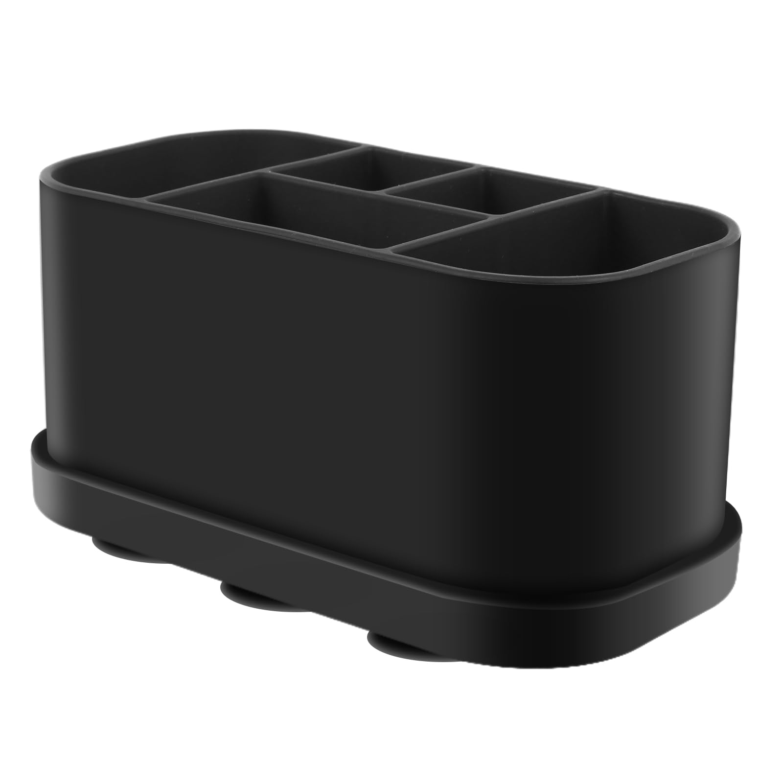 Nihuifdpy Black Silicone Toothbrush Holders Caddy, 5 Slots Countertop Toothbrush And Toothpaste Storage With Drain Hole & Suction Cup, Tooth Brush Organizer For Bathroom Countertop(Black)