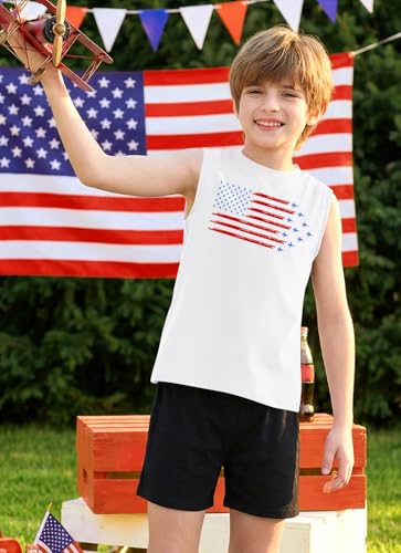 Image of Boys 4th of July Patriotic Sleeveless Tee American Flag Tank Top 6-14 Years