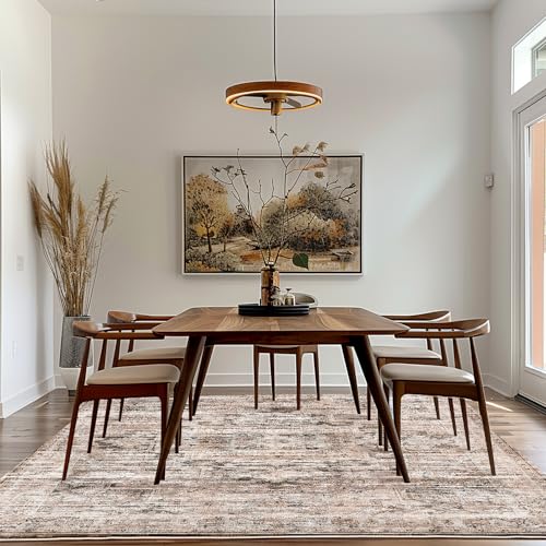 GENIMO 6x9 Area Rugs for Living Room, Machine Washable Non Slip Vintage Retro Rugs, Low Pile Lightweight Thin Print Rug for Bedroom, Dining Room, Home Office, Brownishi Drab