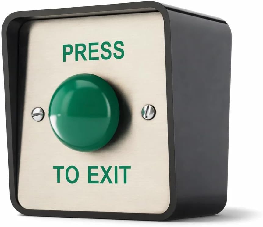 SecureMyDoor Outdoor IP65 PRESS TO EXIT Button | Weather Resistant Push Door Entry Release Switch for Access Control | Brushed Stainless Steel Plate with ABS Plastic Housing