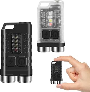 Pousbo Magnetic Mini Keychain Flashlight, 2023 New Rechargeable Keychain Flashlight Set, Premium Small Powerful Ipx65 Waterproof Flashlight with Red UV Blue Light 10 Mode (2 Pcs)