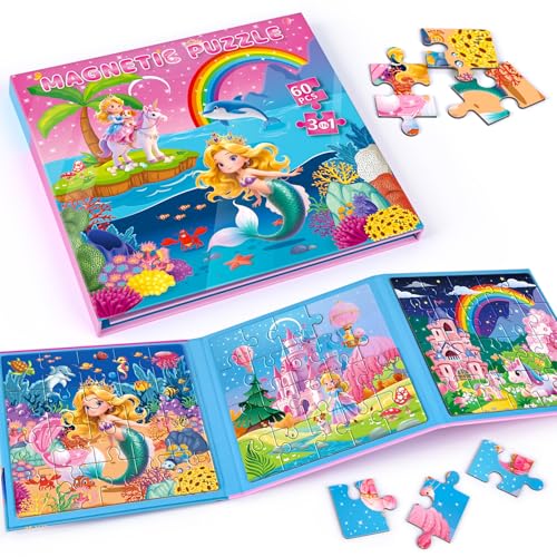 Mermaid Princess Unicorn Magnetic Puzzles for Toddlers 3-5 Girls, 3x20 Travel Puzzles for Toddlers 4-6 Montessori Preschool Learning Activities, Ideal Road Trip Activities Toys for 3 4 5 6 Girls Mermaid Princess Unicorn Magnetic Puzzles for Toddlers 3-5 Girls, 3x20 Travel Puzzles for Toddlers 4-6 Montessori Preschool Learning Activities, Ideal Road Trip Activities Toys for 3 4 5 6 Girls