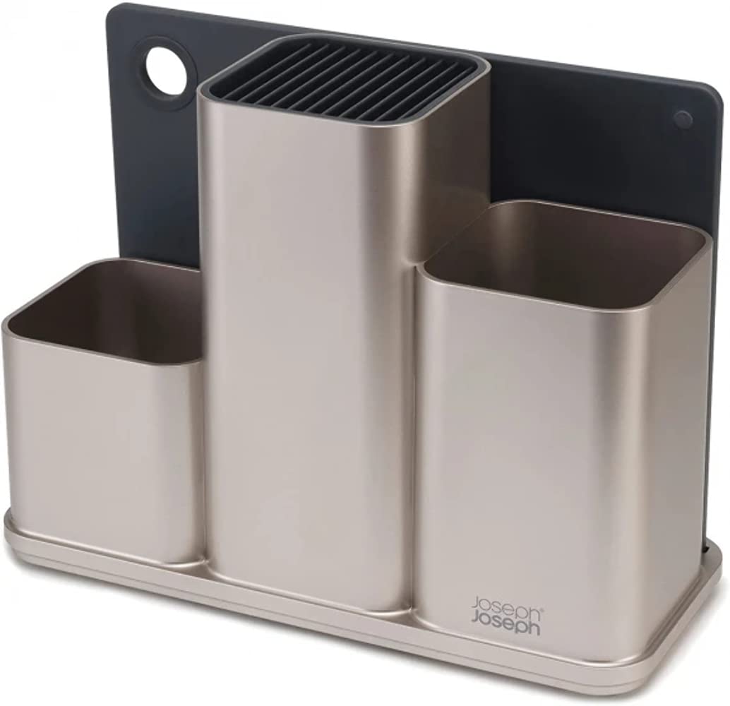 Joseph Joseph - Rangement Cuisine 3 en 1 - Range Couteaux Range Ustensile et Planche à Découper en Plastique - Argent
