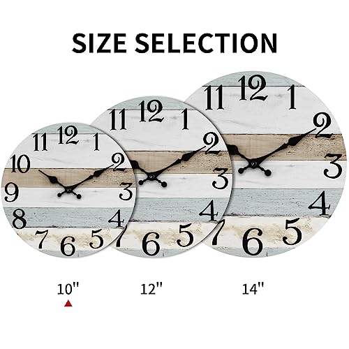 Image of KECYET Wall Clock 10 Inch Rustic Wood Wall Clocks Battery Operated No Tick Clocks Decorative for Kitchen Living Room Bathroom Farmhouse